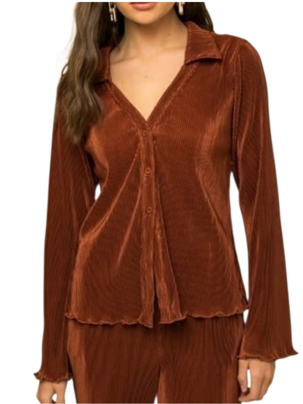 Gilli Rust Pleated Button-Front Top